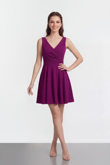 V Yaka Kruvaze Mini Abiye - 2080