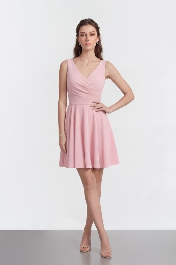 V Yaka Kruvaze Mini Abiye - 2080